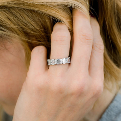 Wedding Band 2.25 CT Emerald Cut & Round Moissanite 3/4Eternity Band