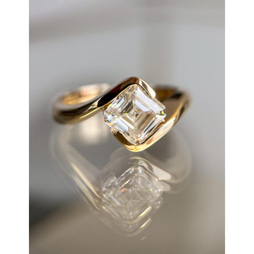 1.50 CT Asscher Cut Moissanite Engagement Ring,18k Gold Bezel Bypass Ring, Solitaire Wedding Ring