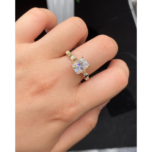 2.00 CT Radiant Cut Moissanite Engagement Ring, 14K Yellow Gold Anniversary Ring, Hidden Halo Wedding Ring .