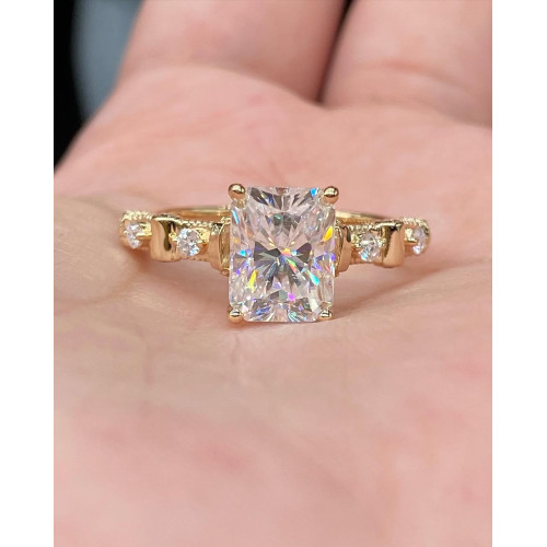 2.00 CT Radiant Cut Moissanite Engagement Ring, 14K Yellow Gold Anniversary Ring, Hidden Halo Wedding Ring .
