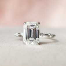 Engagement Ring 3 CT Emerald Cut Moissanite Diamond Solitaire With Side Accent Stone Ring