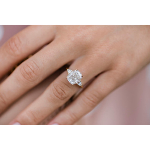 Engagement Ring 2 CT Cushion Three Stone Moissanite Diamond Proposal Ring