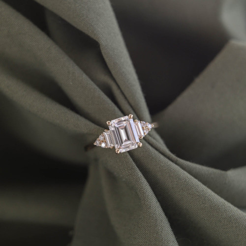 Engagement Ring 3 CT Emerald Cut Moissanite Diamond Cluster Engagement Ring