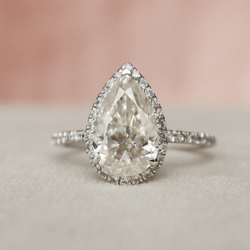 Engagement Ring 2 CT Pear Cut Halo Moissanite Diamond Pave Anniversary Ring