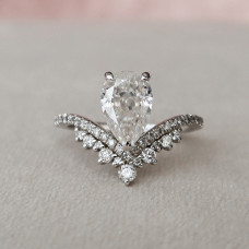 Engagement Ring 1.50 CT Pear Cut Moissanite Chevron Vintage Wedding Ring