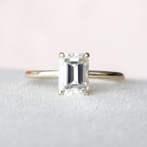 Engagement Ring 1.50 CT Emerald Cut Hidden Halo Moissanite Wedding Ring