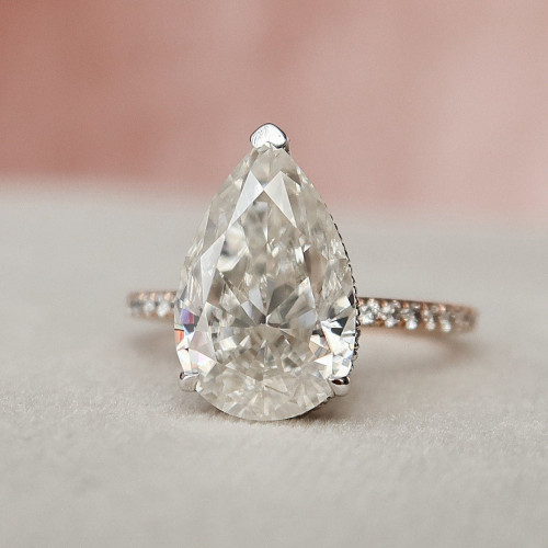 Engagement Ring 3.5 CT Pear Cut Hidden Halo Moissanite Anniversary Ring