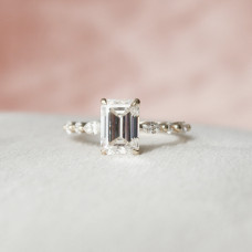 Engagement Ring 4 CT Emerald Cut Moissanite Hidden Halo Minimalist 