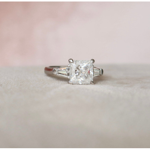 Engagement Ring 3 CT Princess Cut Moissanite 3 Stone Vintage Ring