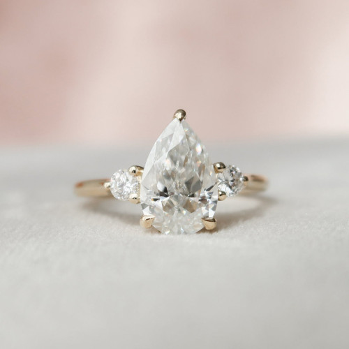 Engagement Ring 2 CT Pear Cut Three Stone Moissanite Three Stone Ring