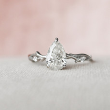 Engagement Ring 1 CT Pear Cut Nature Inspired Twisted Moissanite Ring