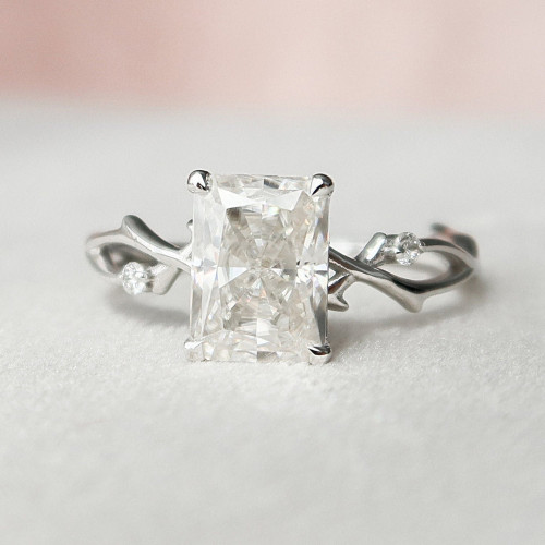 Engagement Ring 2 CT Radiant Cut Nature Inspired Twisted Moissanite Ring